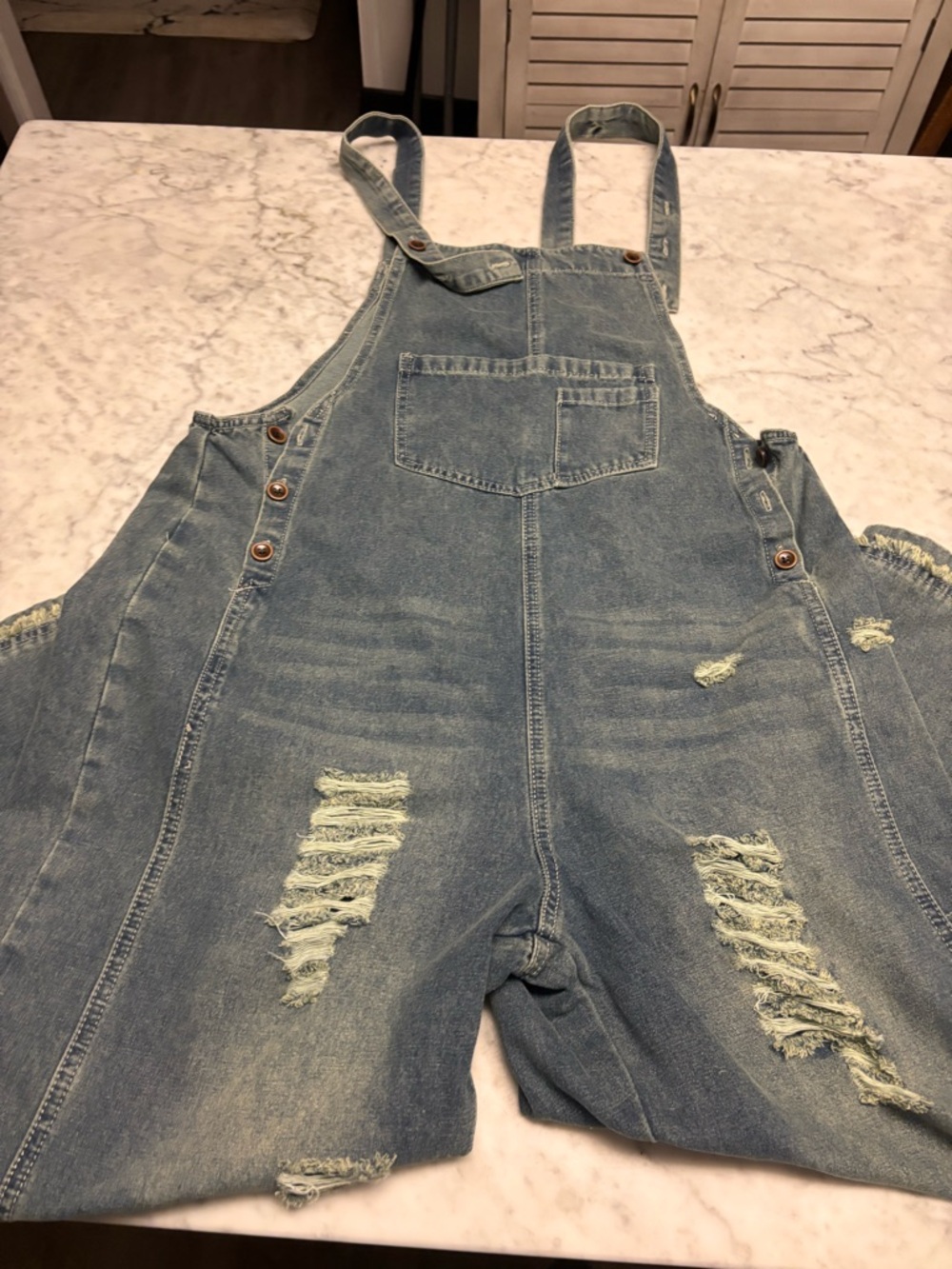 Distressed Light Blue Denim Overalls